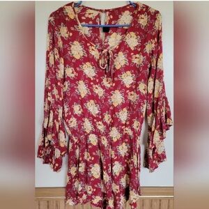 Volcom Red Yellow Floral Roadtrip Romper Size Small